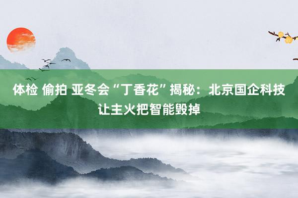 体检 偷拍 亚冬会“丁香花”揭秘：北京国企科技让主火把智能毁掉