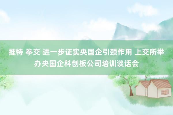 推特 拳交 进一步证实央国企引颈作用 上交所举办央国企科创板公司培训谈话会