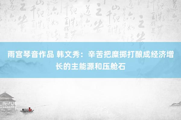 雨宫琴音作品 韩文秀：辛苦把糜掷打酿成经济增长的主能源和压舱石