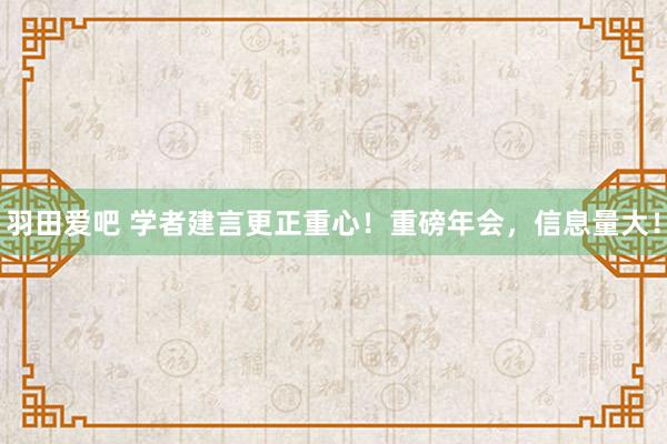 羽田爱吧 学者建言更正重心！重磅年会，信息量大！