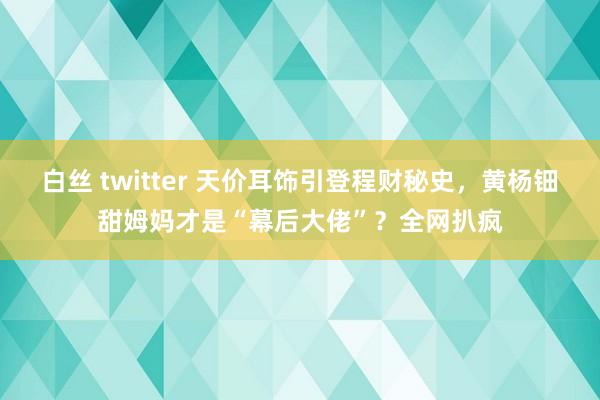 白丝 twitter 天价耳饰引登程财秘史，黄杨钿甜姆妈才是“幕后大佬”？全网扒疯